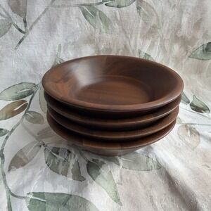 4 Vermillion Real Walnut Wood Bowl Wooden Salad Individual Bowls 6" MCM Mid Cent